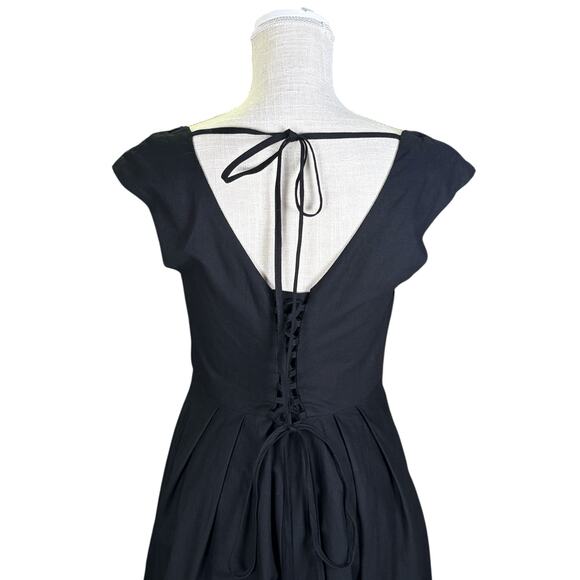 NWT Linen Vibes Lace Up A-line Midi Dress Women's Small Black Whimsygoth Chic - Picture 9 of 11